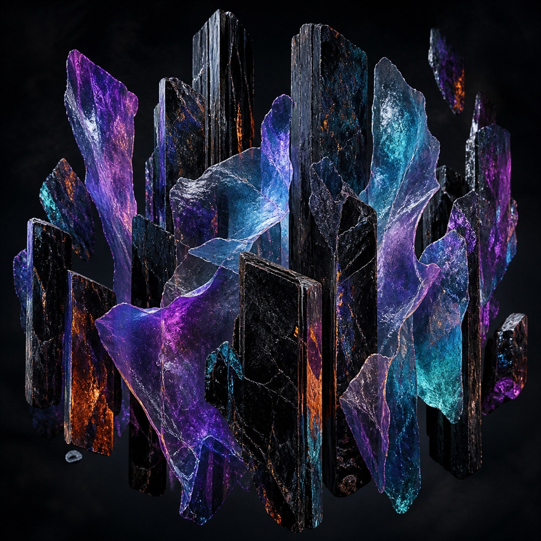 Original TrendTap crystalline organisms piece titled Obsidian Mica Choir, prepared as an art print