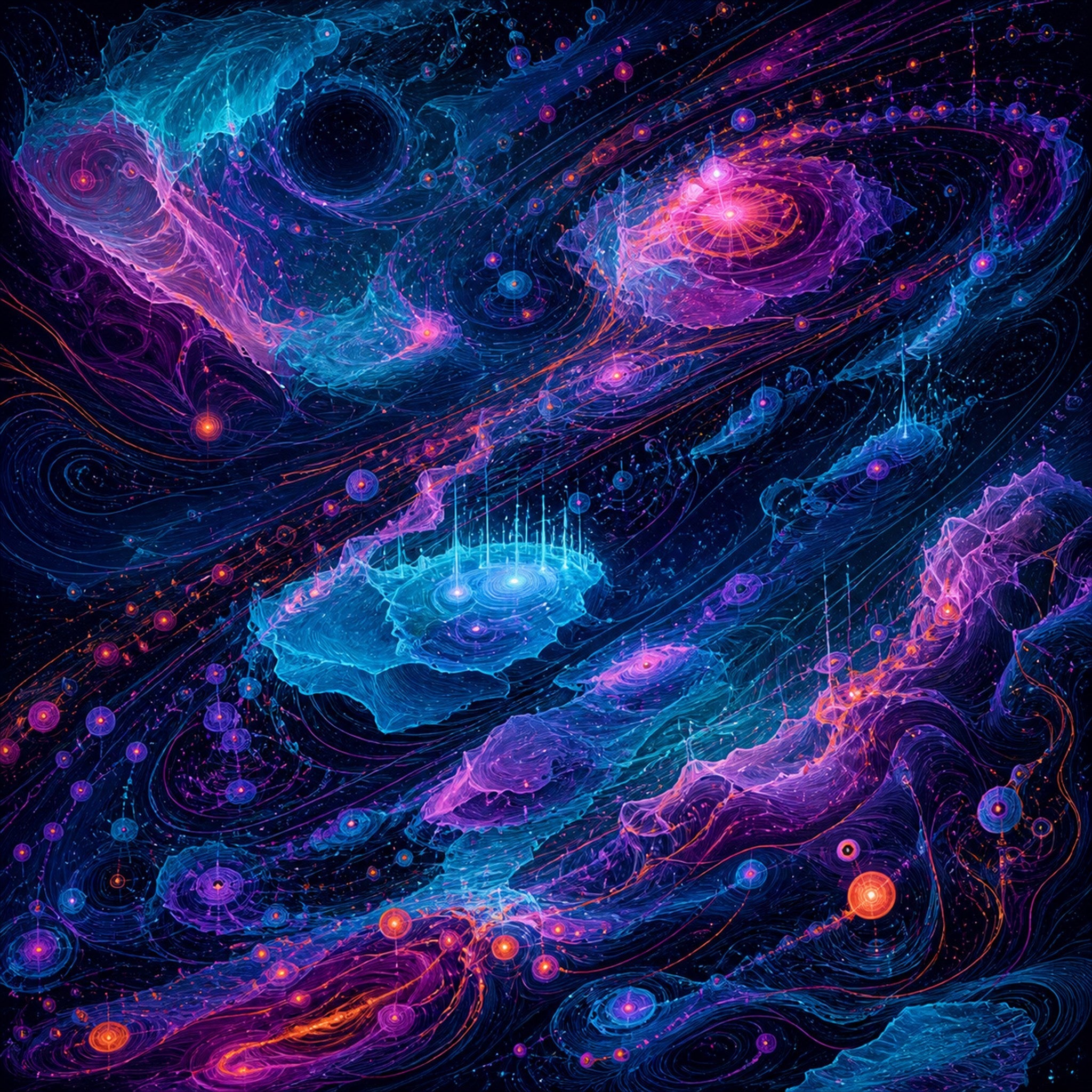 Original TrendTap cosmic cartography piece titled Abyssal Coordinate Bloom, prepared as an art print