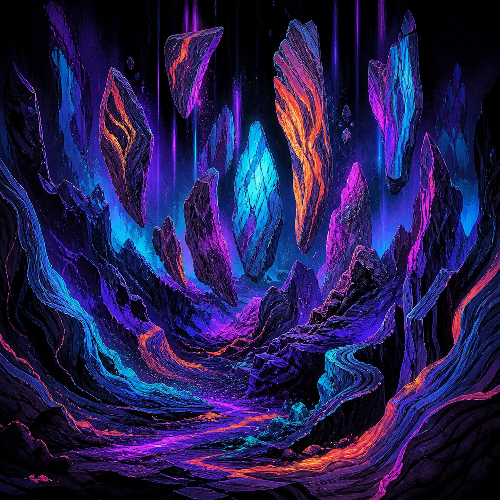 Original TrendTap blacklight festival forms piece titled Blacklight Quarry Choir, prepared as an art print