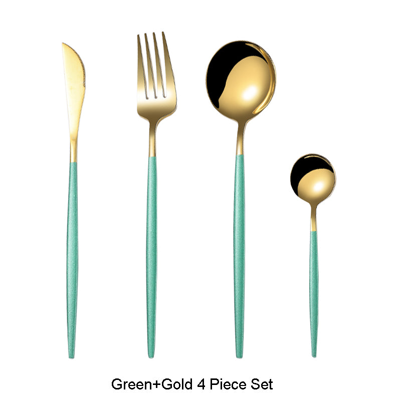 4-piece stainless steel two-tone flatware cutlery set control or port detail