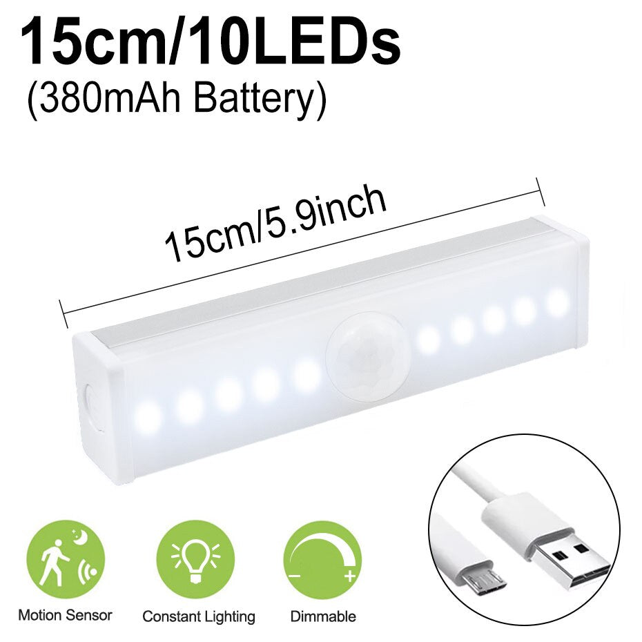 PIR motion sensor LED cabinet light stick-on under cabinet night light closeup detail