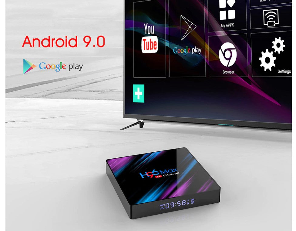 4K smart TV streaming box Android media player with HDMI WiFi and remote feature closeup
