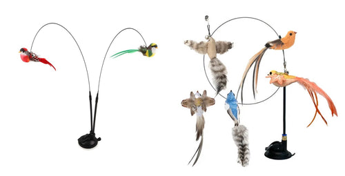 Cat Play Kit bundle: interactive cat teaser wand and suction-cup feather toy