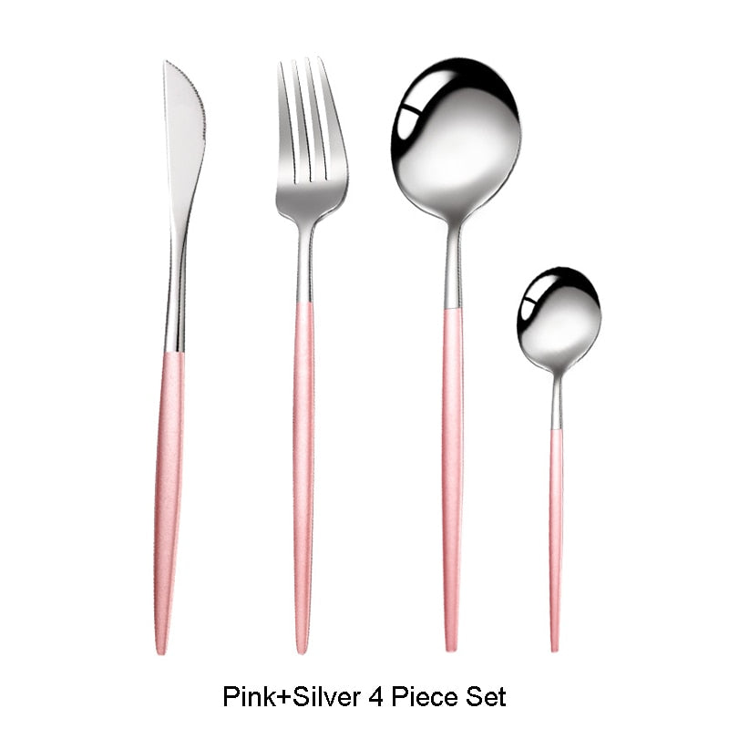 4-piece stainless steel two-tone flatware cutlery set lifestyle view