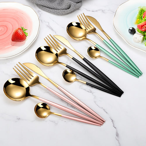 4-piece stainless steel two-tone flatware cutlery set main product view