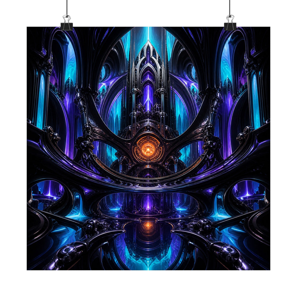 Cathedral of Soft Machines satin art print displayed with black binder clips