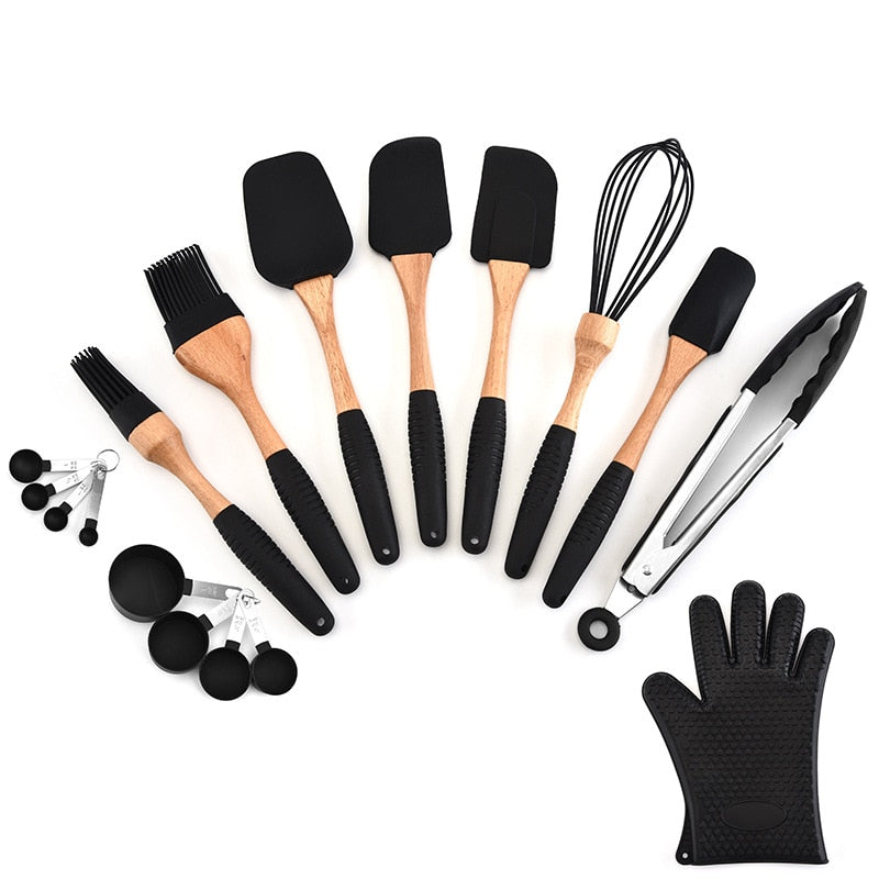 Wooden Handle Silicone Kitchenware Set
