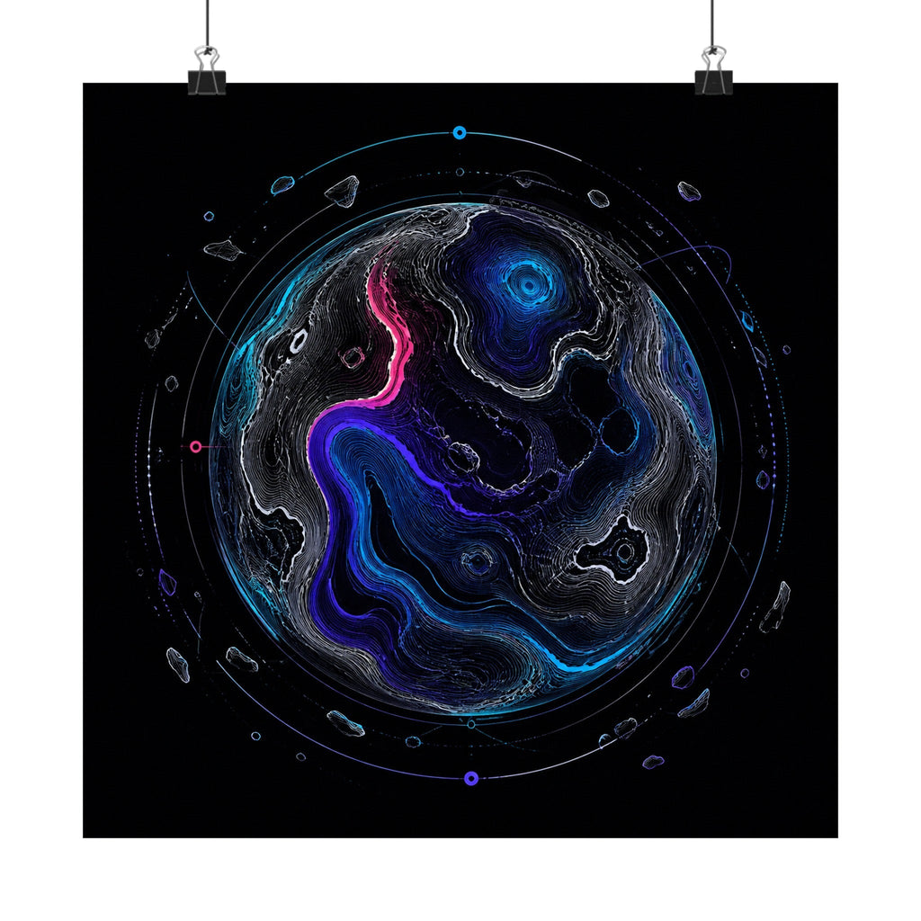 Celestial Contour satin art print displayed with black binder clips