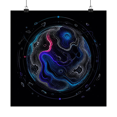 Celestial Contour satin art print displayed with black binder clips
