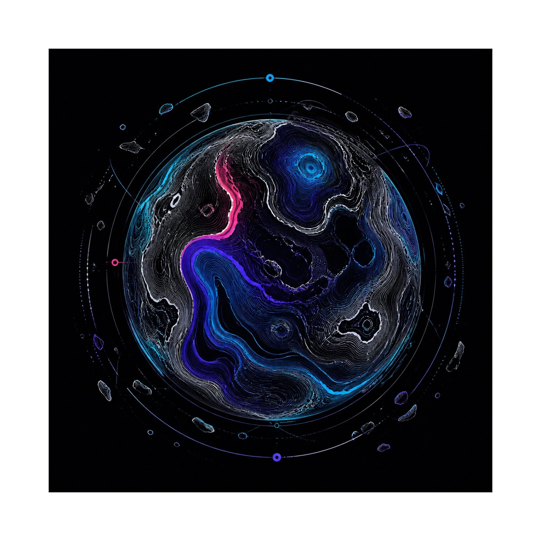 Celestial Contour original psychedelic art print on a clean white background