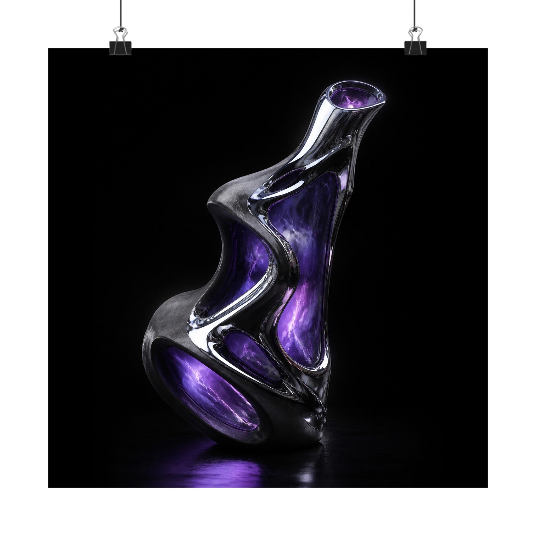 Chrome Vessel Nocturne satin art print displayed with black binder clips
