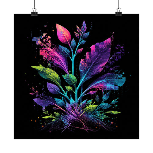 Corrupted Garden Protocol satin art print displayed with black binder clips