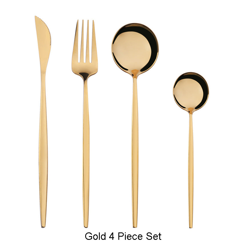 4-piece stainless steel two-tone flatware cutlery set closeup detail
