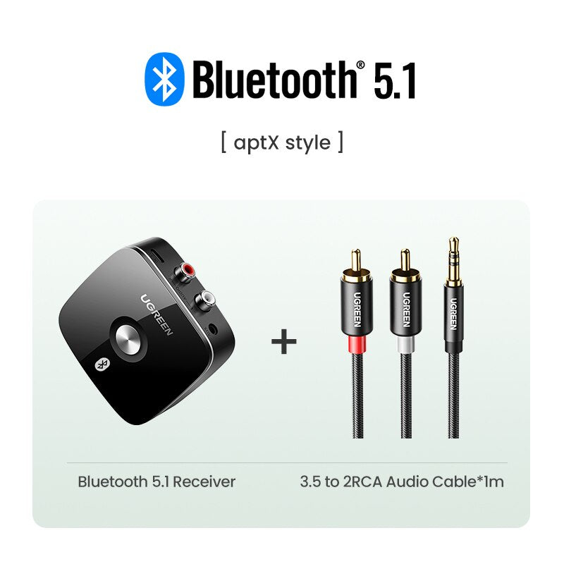 Bluetooth audio receiver wireless 3.5mm RCA adapter for speakers and cars packaging or kit view
