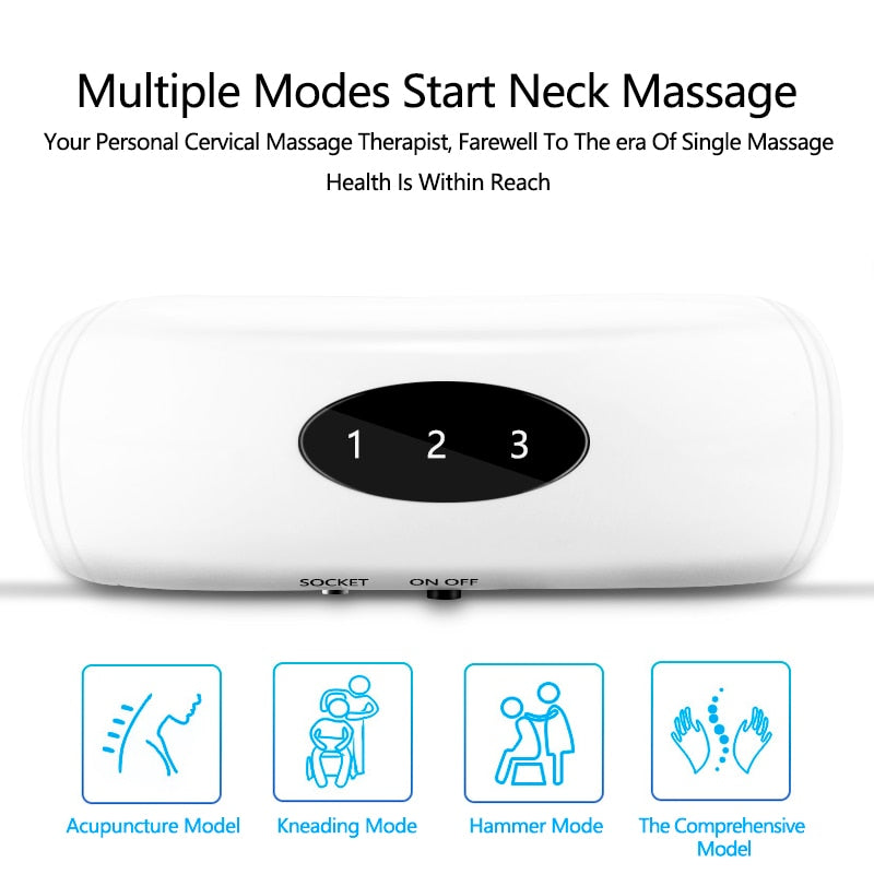 Portable wireless heated neck massager comfort tool with optional patches usage example
