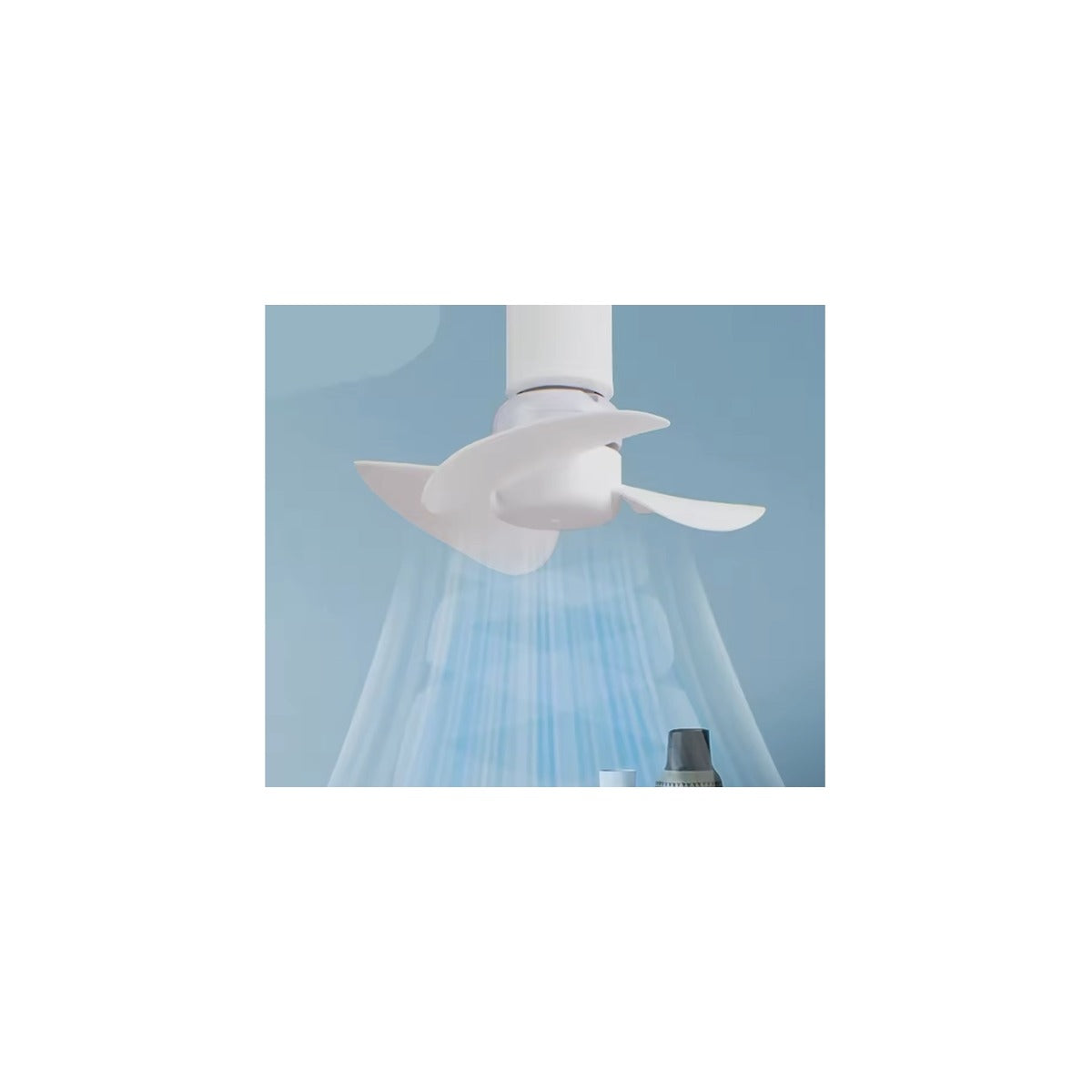 E27 screw base mini fan showing airflow in a small room
