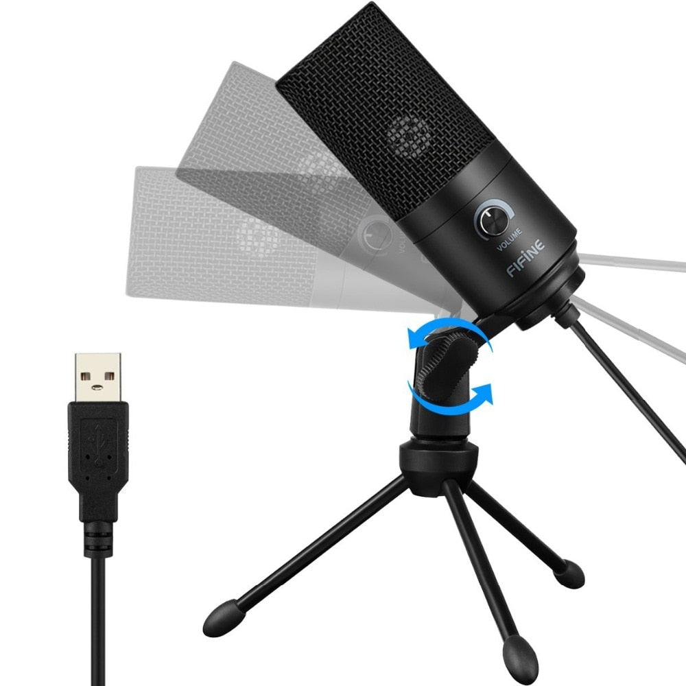 USB condenser microphone with tripod for gaming streaming and podcasts usage example