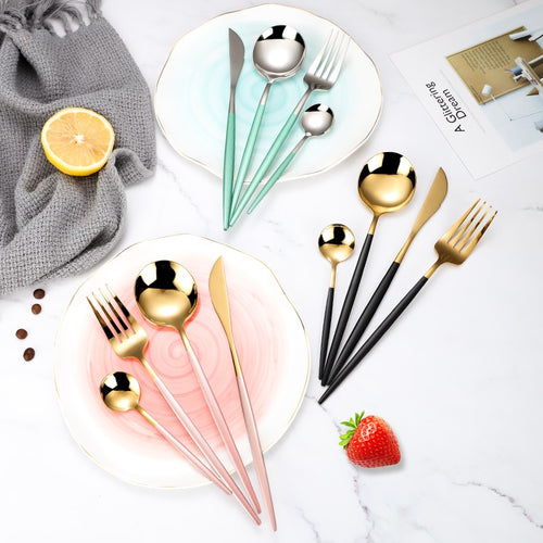 4-piece stainless steel two-tone flatware cutlery set detail view