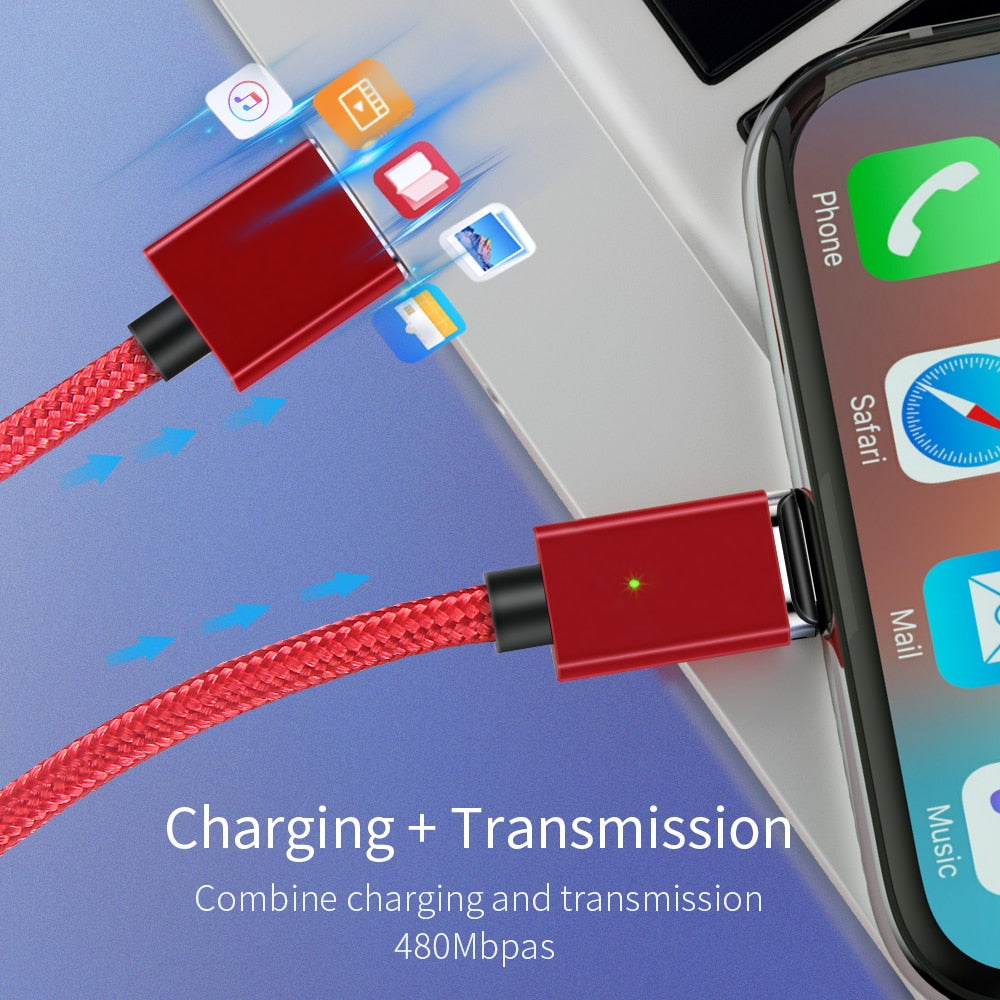Magnetic nylon charging cable set with swappable connector tips usage example