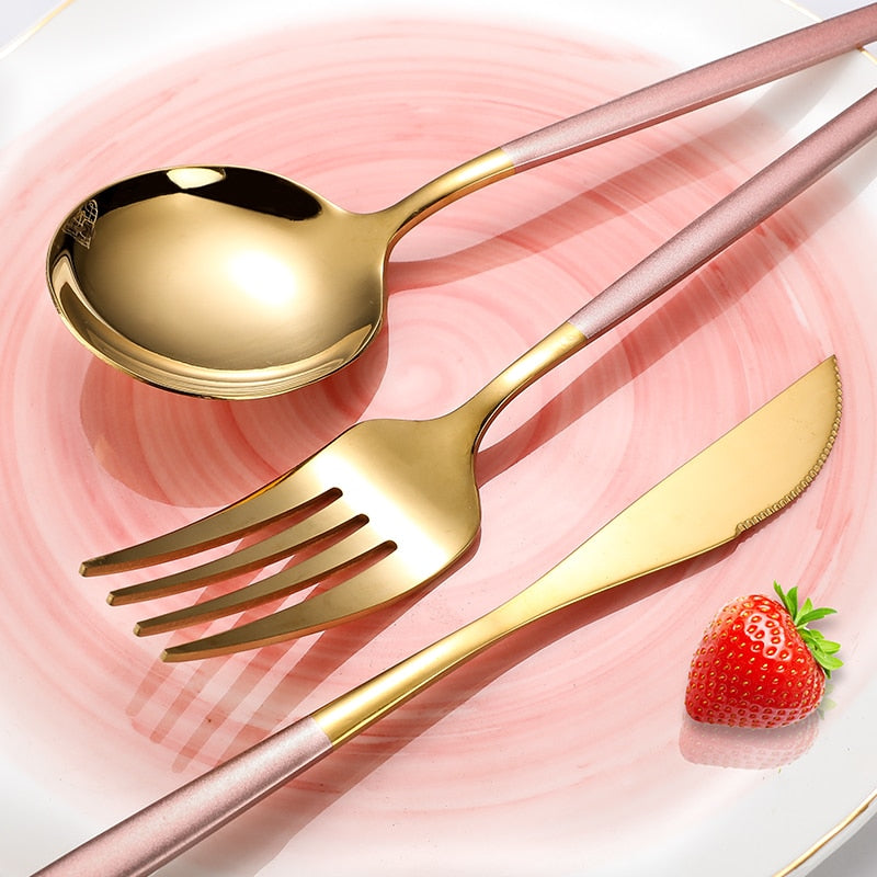 4-piece stainless steel two-tone flatware cutlery set alternate angle
