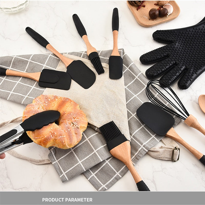 Wooden Handle Silicone Kitchenware Set