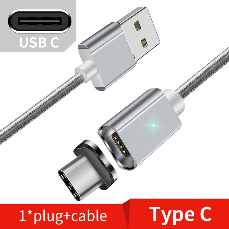 Magnetic nylon charging cable set with swappable connector tips cable length detail
