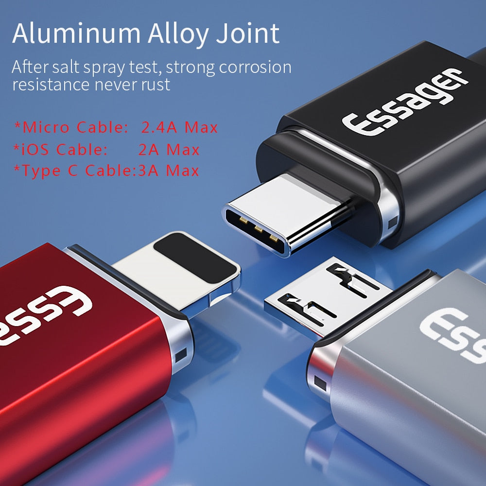 Magnetic nylon charging cable set with swappable connector tips included accessories view