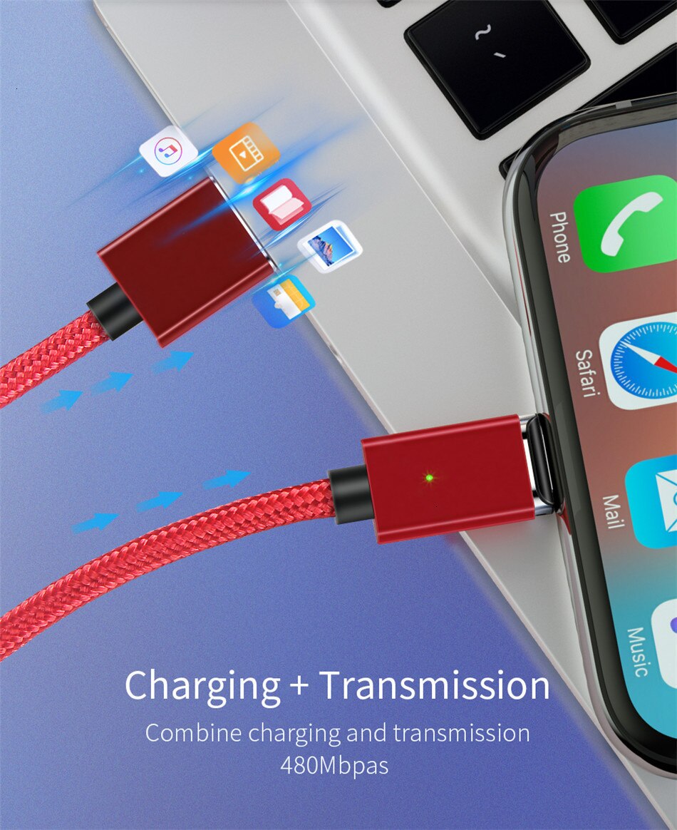 Magnetic nylon charging cable set with swappable connector tips setup view