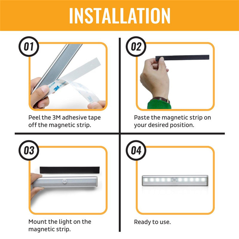 PIR motion sensor LED cabinet light stick-on under cabinet night light size and design view