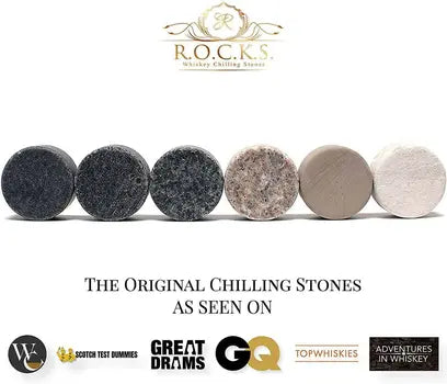 Reusable whiskey chilling stones included in decanter gift set