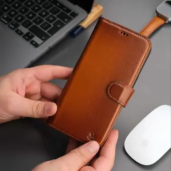 Tan leather wallet case for iPhone 16 Pro Max
