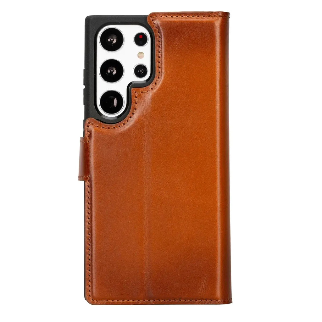 Detachable magnetic inner case and tan leather wallet cover