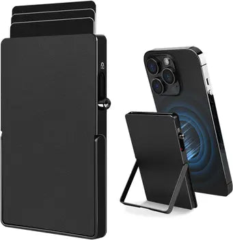 Black magnetic RFID-blocking phone wallet