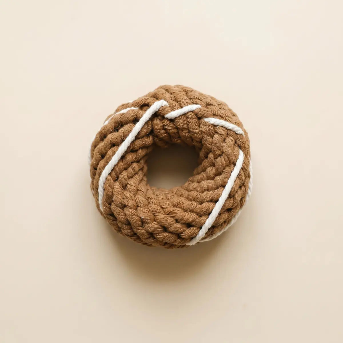 Caramel handcrafted rope donut dog toy