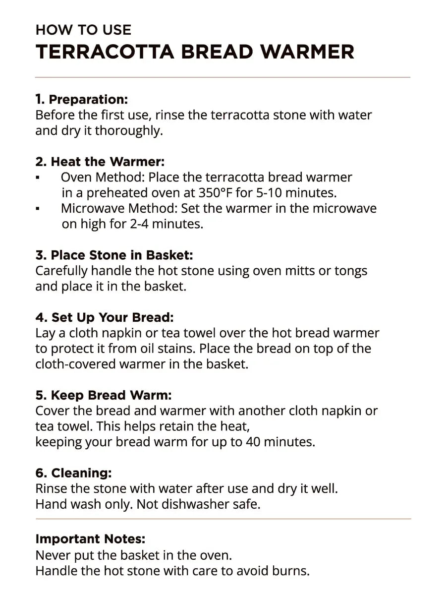 Supplier bread warmer use and care instructions
