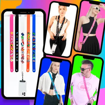Decorative crossbody phone strap worn hands-free