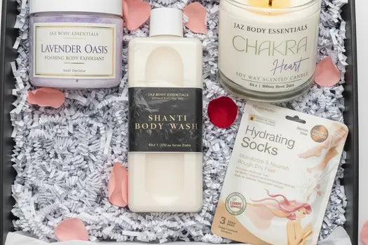 Spa gift box body-care and candle assortment