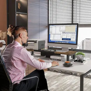 Dual monitor riser desk storage