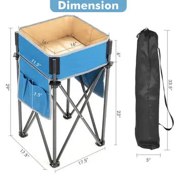 Folding outdoor storage table pockets and frame