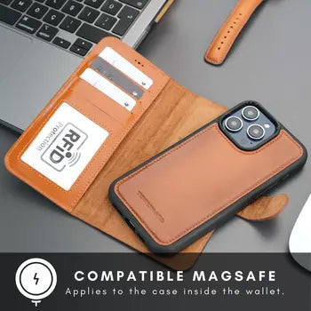 Leather iPhone wallet case card slots and kickstand