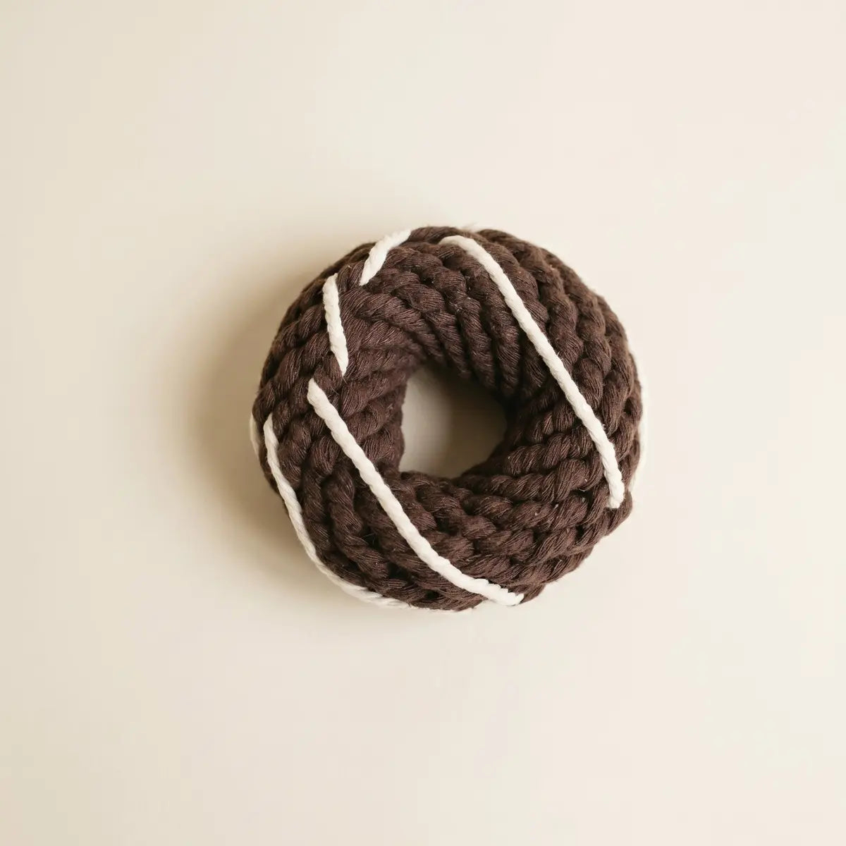Dark brown handcrafted rope donut dog toy