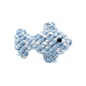 Blue handcrafted fish-shaped cotton rope dog toy