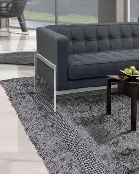 Silver-gray handmade polyester shag rug
