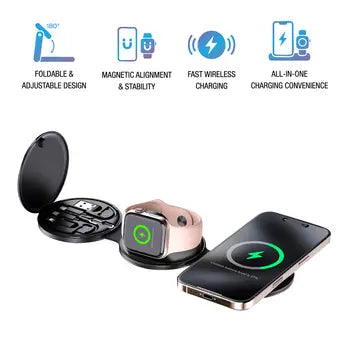 Folding wireless charging station features