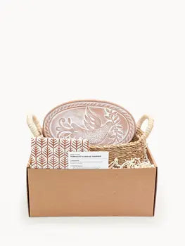 Bird oval bread warmer basket gift set with tea towel