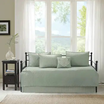 Seafoam-green reversible daybed cover six-piece set