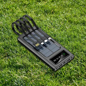Portable solar power bank used outdoors