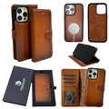 Tan detachable full-grain leather wallet case for iPhone 15 Pro
