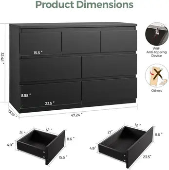 Seven-drawer dresser storage layout