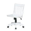 White armless banker's chair with wood seat